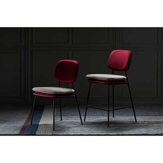 Стул полубарный с контрастным кантом pea, велюр, бордовый/бежевый