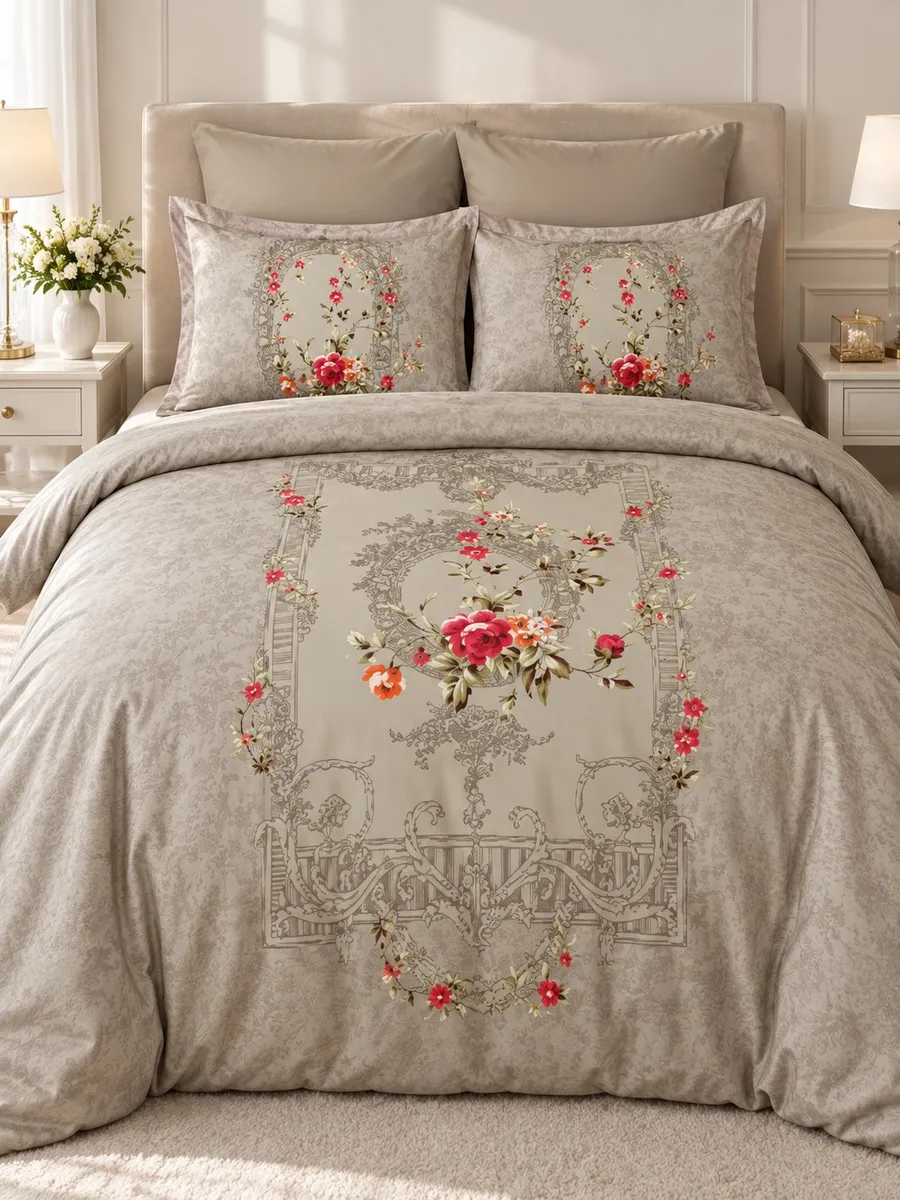 Prima Casa КПБ 6 пр.Lilyana Kahve ЕВРО пододеяльник 200*220, простынь 240*260, наволочки 50*70 2шт, декоративные наволочки 50*70 2шт