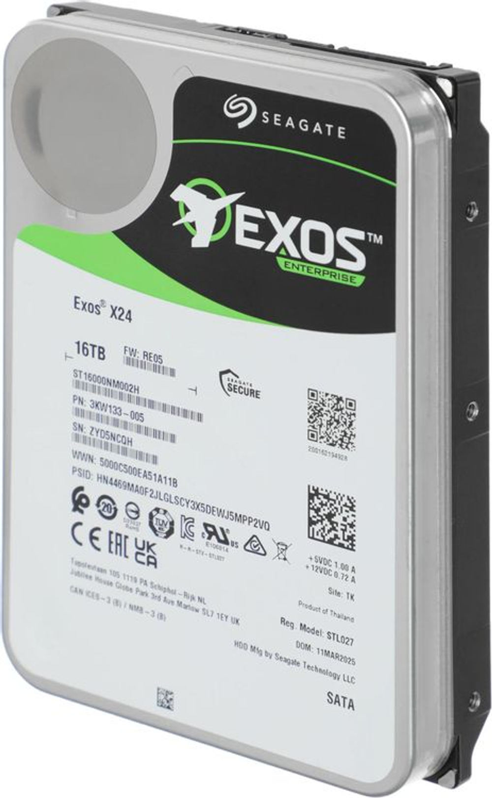 Внутренний HDD 3.5" Seagate Exos X24, 16Тб, SATA3, Bulk, Чтение:260мб/с, 7200об/мин, Буфер:512Мб (ST16000NM002H)