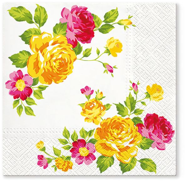 Салфетки 3-слойные для декупажа Sagen Vintage Design Lunch Tete a Tete Композиция из желтых роз