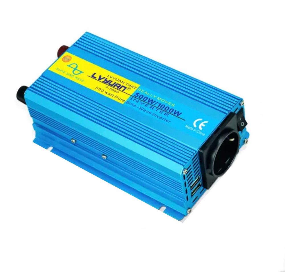 Инвертор 12V-220V 1000W/500W синий чистый синус Lvyuan F-500P