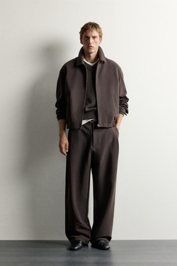 ZARA БРЮКИ WIDE FIT С БОКОВЫМИ СКЛАДКАМИ, ШОКОЛАДНЫЙ