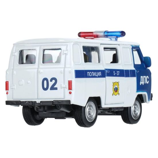 Машина металл УАЗ 39625 ПОЛИЦИЯ 9 см, дверь, инерц, бел, кор. Технопарк