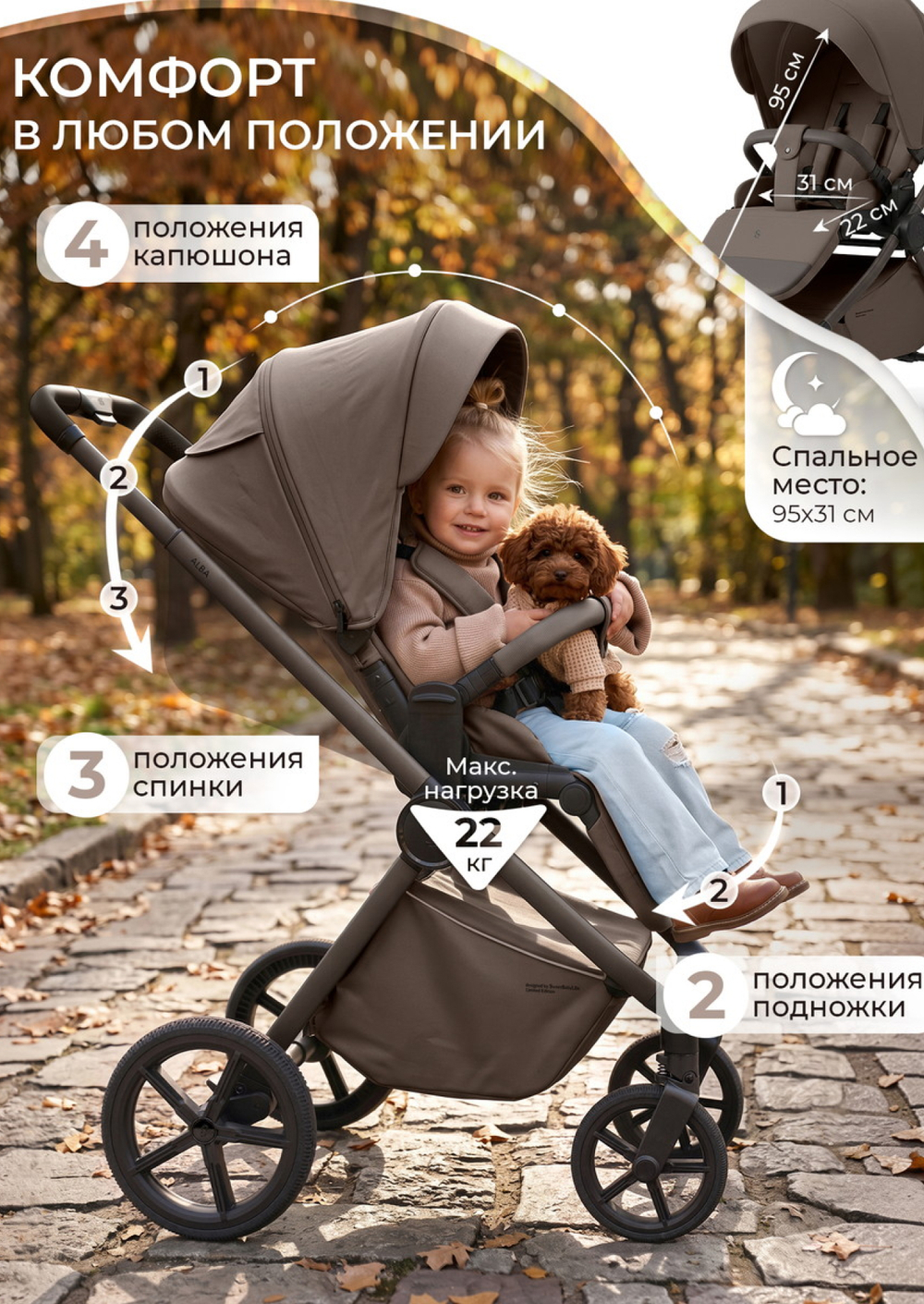 Sweet Baby Коляска 2 в 1 SBL Alba 2.0 Dark Beige