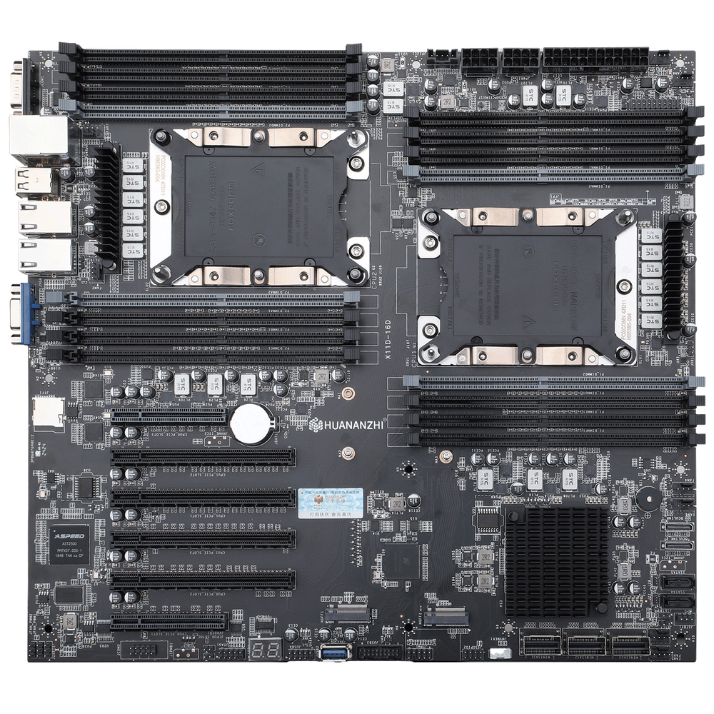 Материнская плата с процессором HUANANZHI X11D-16D DUAL, Socket3647(x2), Xeon Gold 6144 (x2), EATX, Retail, Socket3647(x2), 16xDDR4, PCIe3.0, 2xM.2, GLAN, 4xUSB2, 5xUSB3, VGA (HNZ-X11D-16D-DUAL-6144)