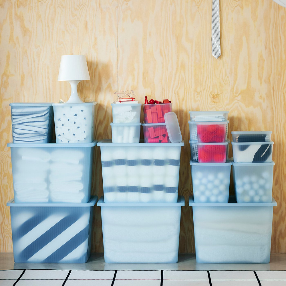 IKEA RYKTA  (ИКЕА РИКТА)  -  Контейнер с крышкой - прозрачный серо-голубой 24x36x23 см/14.5 л
