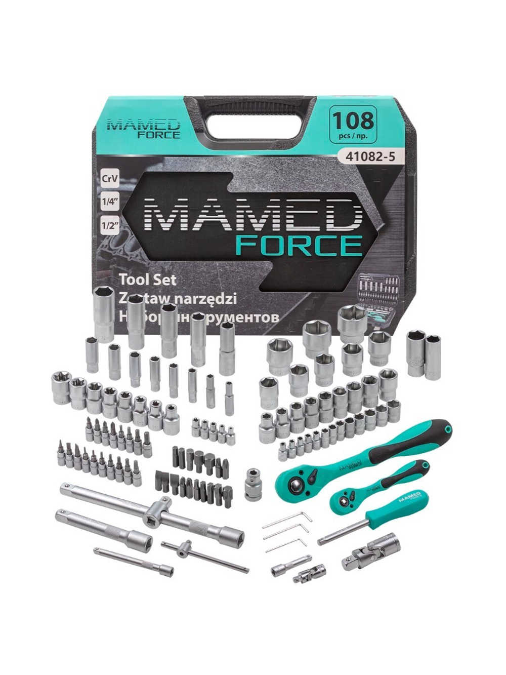 Набор инструментов PROFI 108пр. 1/4'',1/2''(6гр)(4-32мм) MAMEDFORCE MF-41082-5