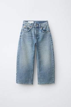 ZARA ДЖИНСЫ BARREL СО СТРАЗАМИ, СИНИЙ