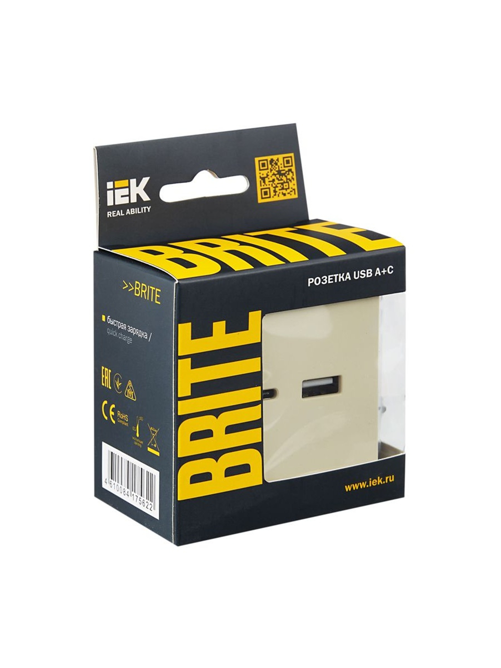 Розетка BRITE USB A+C 18Вт РЮ11-1-БрКр механизм беж. IEK BR-U22-018-K10