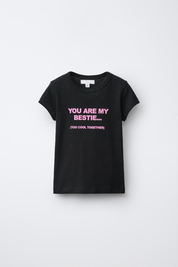 ZARA ФУТБОЛКА С НАДПИСЬЮ, ЧЕРНЫЙ