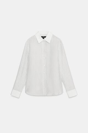 ZARA РУБАШКА В ПОЛОСКУ ИЗ 100% ШЕЛКА — ZW COLLECTION, ЭКРЮ/ЧЕРНЫЙ