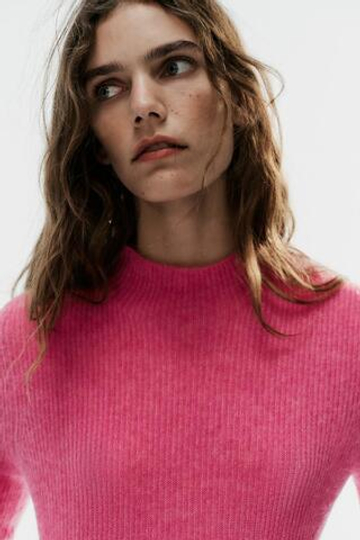 ZARA СВИТЕР В РУБЧИК, ЦВЕТ ФУКСИИ