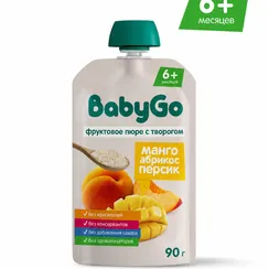 Пюре BabyGo с творогом манго абрикосом и персиком с 6 мес 90 г