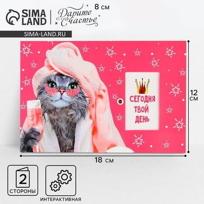 Открытка интерактивная 12×18см "С Днём рождения. Кошка" (Дарите Счастье)
