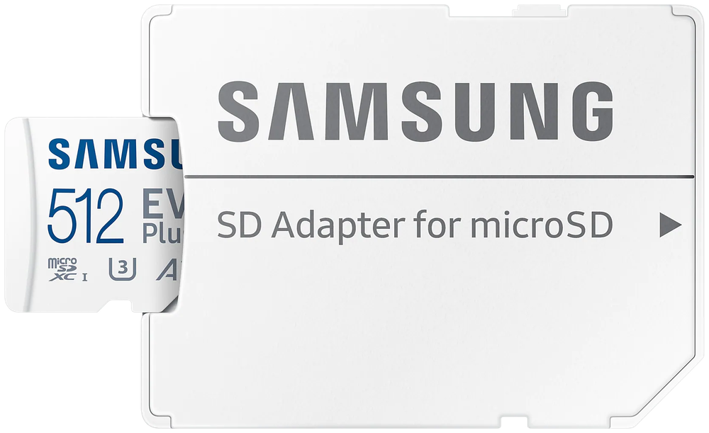 Карта памяти Samsung EVO Plus microSDXC 512 ГБ Class 10, V30, A2, UHS-I U3, R 130 МБ/с, адаптер на SD