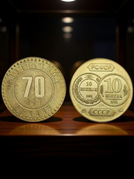 10 копеек 1991 года СССР 70 лет советскому чекану 1921 Копия пробной монеты бронза
