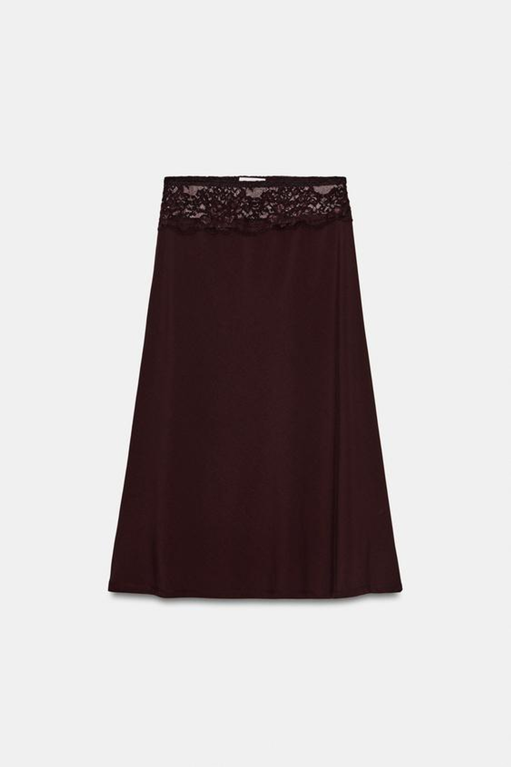 ZARA КОМБИНИРОВАННАЯ ЮБКА С КРУЖЕВОМ, ТЕМНО-КОРИЧНЕВЫЙ