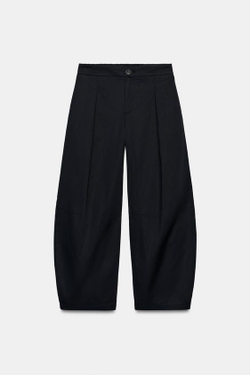 ZARA БРЮКИ BARREL ИЗ ПОПЛИНА, МОРСКОЙ СИНИЙ