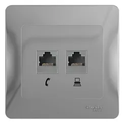 Розетка компьютерная двойная RJ11 + RJ45 Cat 5e Systeme Electric Glossa Алюминий GSL000385