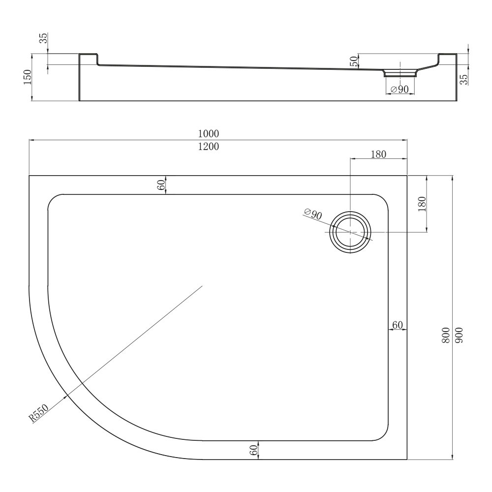 Душ. поддон Veconi TZ55RB Арт. TZ55RB-12080-C5 Акриловый (1200x800x150, черный, асимметричный, пр