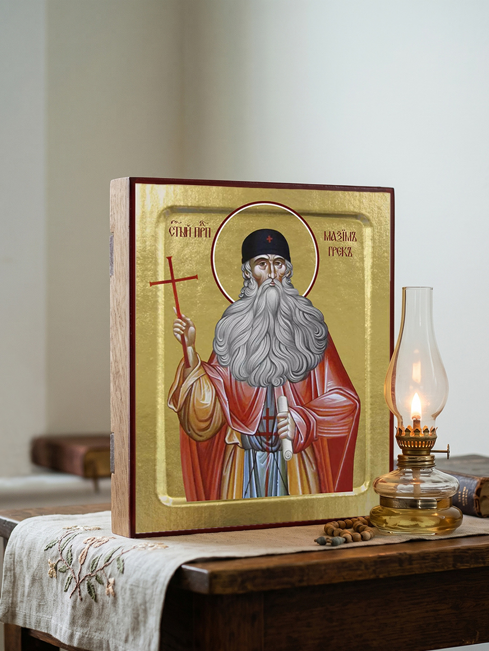 Икона Максима Грека, преподобного на дереве: 125 х 160 (Синопсисъ)