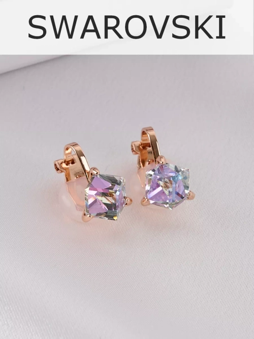 Клипсы Миражи с сиреневыми кристаллами Swarovski