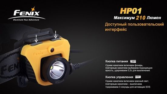Налобный фонарь Fenix HP01, 210 люмен, жёлтый, XP-G (R5) LED