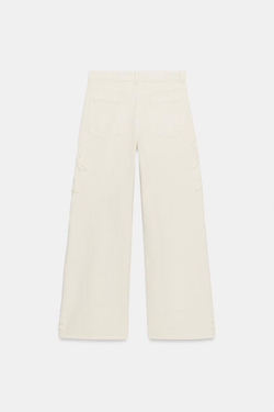 ZARA ДЖИНСЫ Z1975 WIDE-LEG С ЦВЕТОЧНОЙ ФАКТУРОЙ, ПЕСОЧНЫЙ