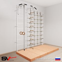 Шведская стенка Sv Sport усиленная 60240 (Турник стандарт/Канат/Кольца/Лестница/Мат 2м/Канатный лаз)