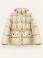 Женский пуховик Moncler с кулиской на талии — кремовый