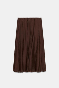 ZARA КОМБИНИРОВАННАЯ СТРУЯЩАЯСЯ ЮБКА — ZW COLLECTION, ШОКОЛАДНЫЙ