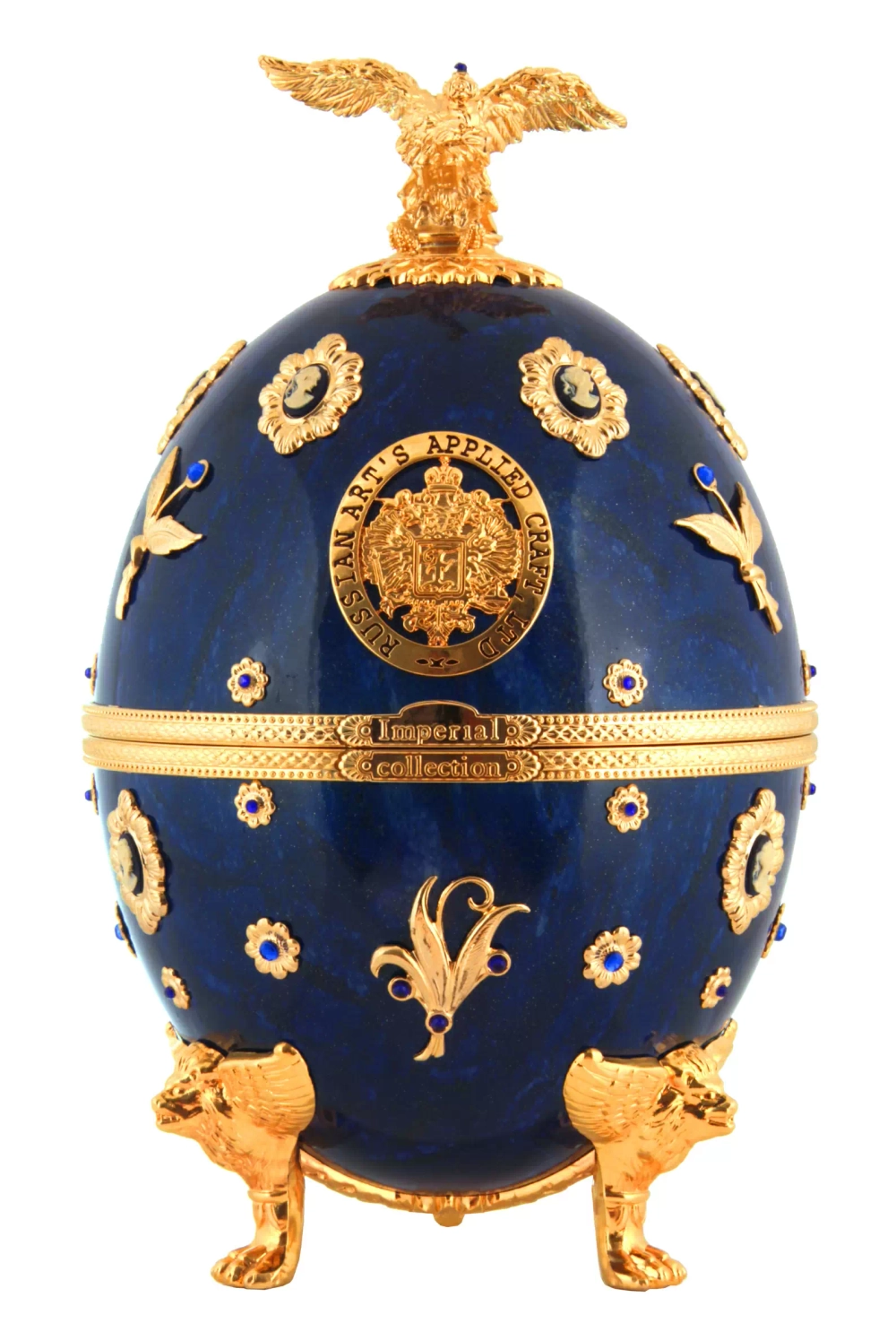 Водка Imperial Collection Fabergé Egg Blue Cameos, 0.7 л, в бархатной п/к — 0.7 л, синее яйцо с камеями, бархатный короб