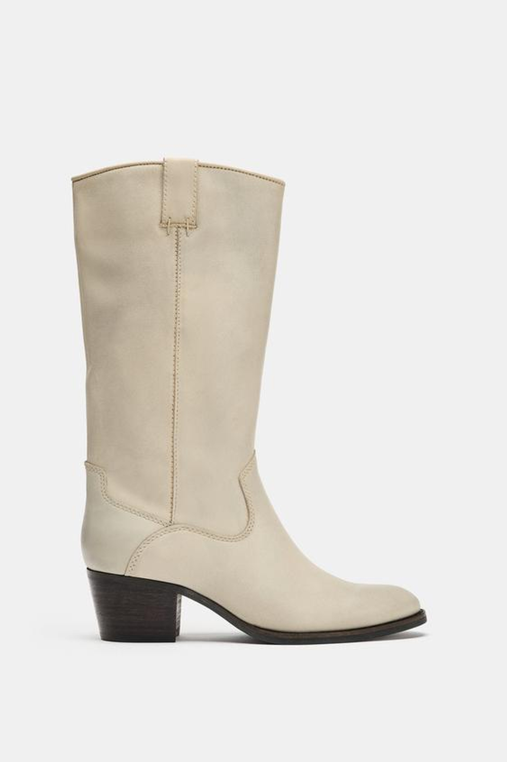 ZARA КОЖАНЫЕ САПОГИ В КОВБОЙСКОМ СТИЛЕ, БЕЛЫЙ