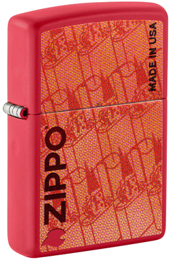 Зажигалка ZIPPO Made in USA Design с покрытием Red Matte, латунь/сталь, красная, 38x13x57 мм, шт