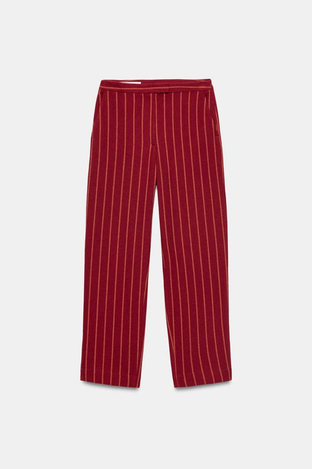 ZARA БРЮКИ ПРЯМОГО КРОЯ В ПОЛОСКУ, КРАСНЫЙ