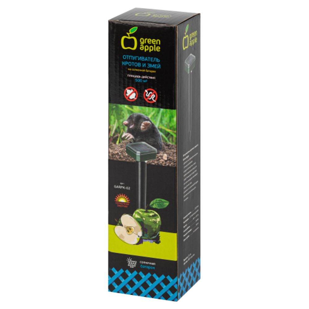 Отпугиватель кротов GREEN APPLE GARPK-02 на солнечной батарее, зуммер, пл. действия 500 кв.м. | GREEN APPLE