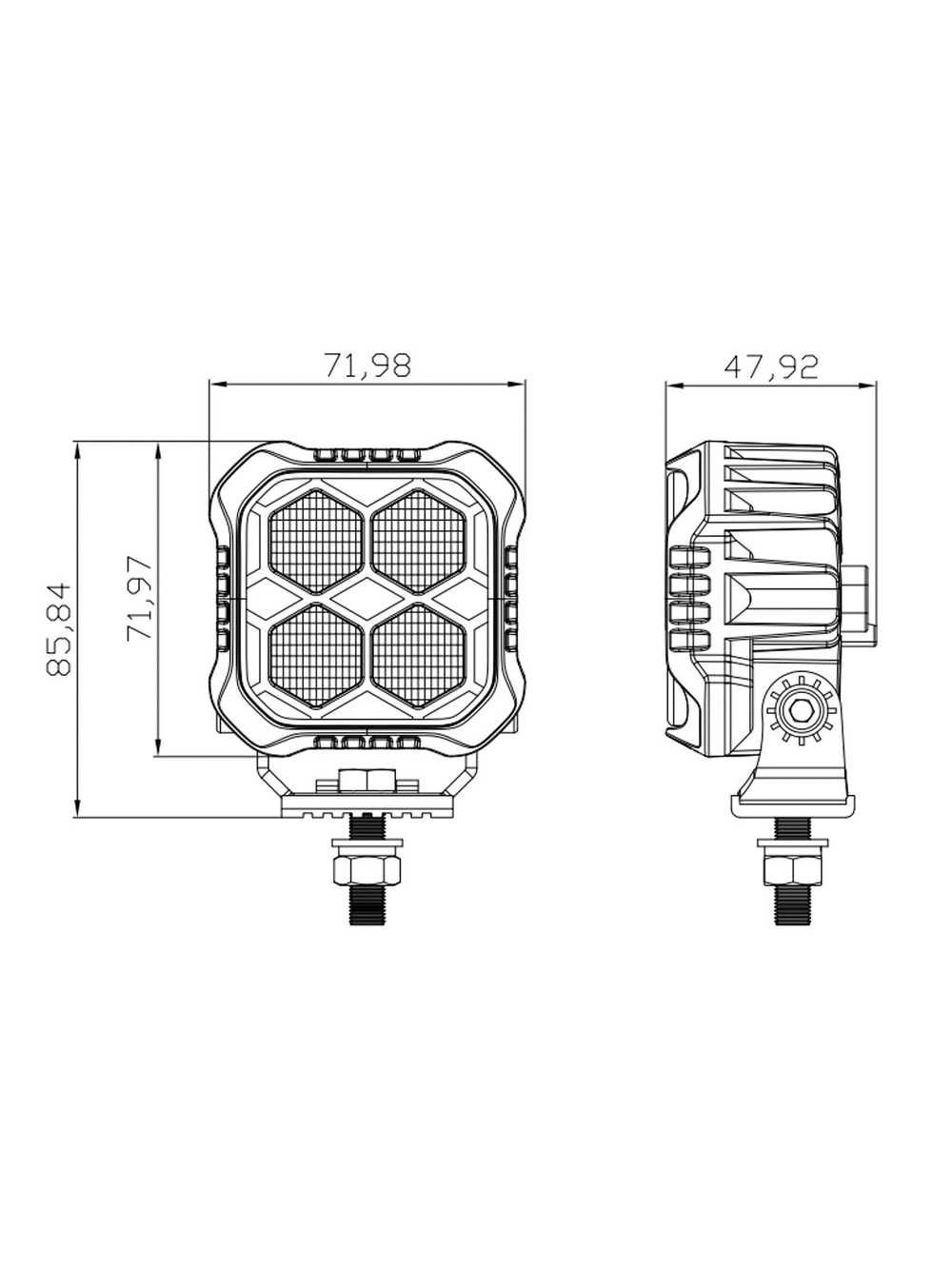 Светодиодная фара дальнего света РИФ 72x72x48 мм 20W LED