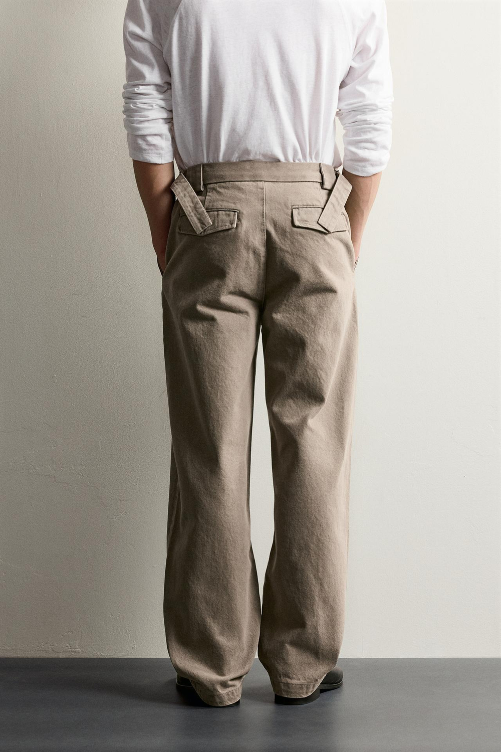 ZARA БРЮКИ ЧИНОС STRAIGHT FIT С ХЛЯСТИКАМИ, СВЕТЛЫЙ ХАКИ