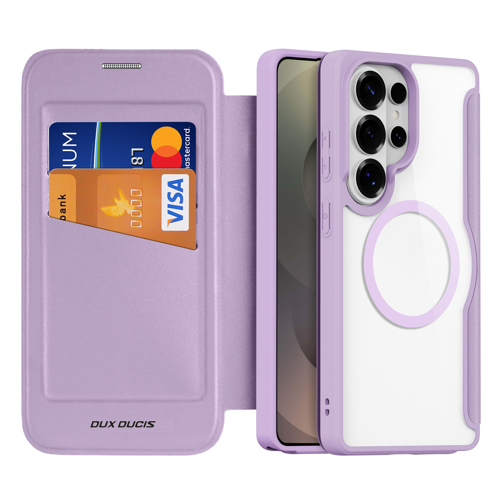 Чехол книжка фиолетового-розового цвета с MagSafe для Samsung Galaxy S26 Ultra, серия Skin X Pro Series от Dux Ducis