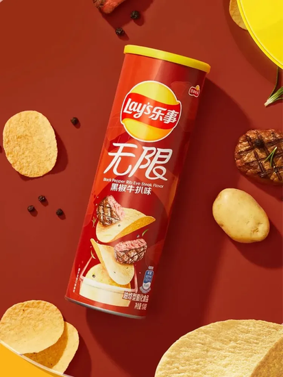 Чипсы Lay's Stax Black Pepper Rib Eye Steak со вкусом стейка рибай с чёрным перцем, 90 г (Китай)