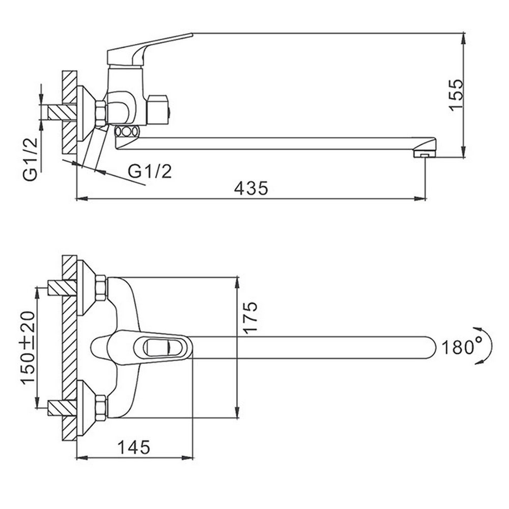 Смеситель для ванны и раковины 35к F2213 FRAP (L излив, хром, латунь)