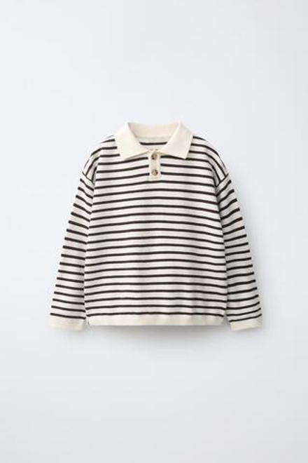 ZARA ОДНОТОННОЕ ТРИКОТАЖНОЕ ПОЛО, ЭКРЮ/КОРИЧНЕВЫЙ