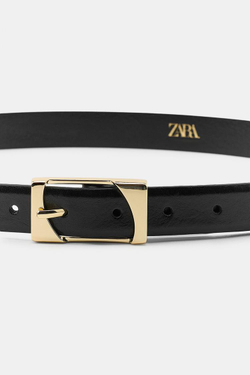 ZARA РЕМЕНЬ ИЗ 100% КОЖИ С ПРЯМОУГОЛЬНОЙ ПРЯЖКОЙ, ЧЕРНЫЙ