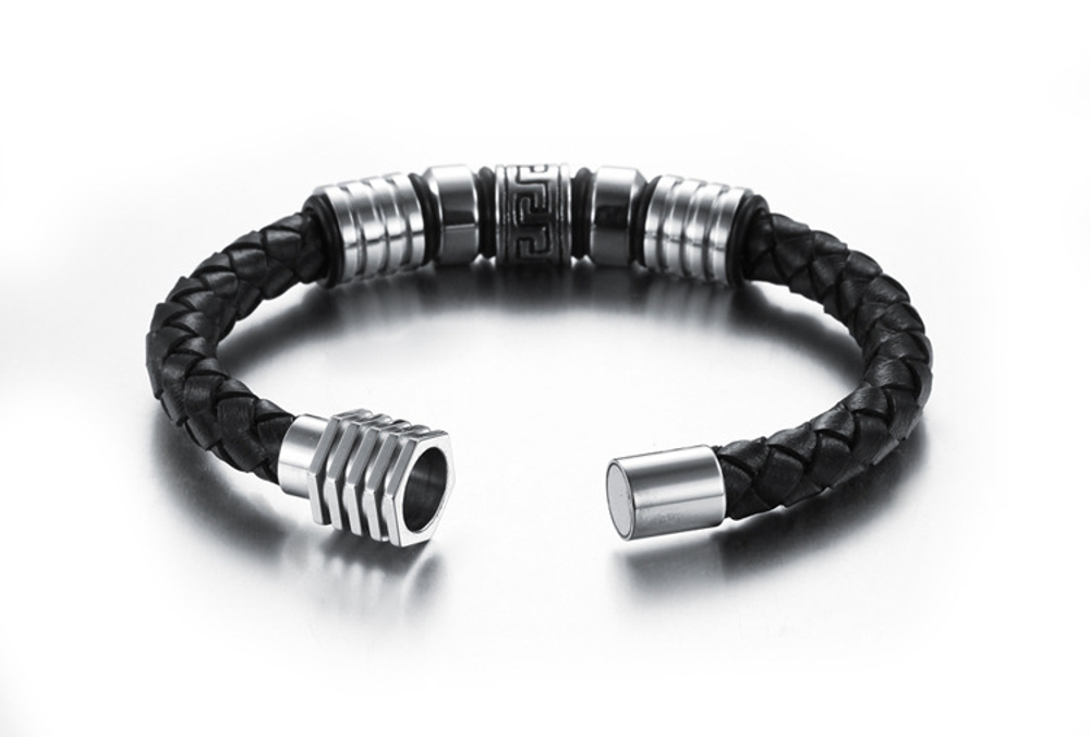 Браслет из кожи и стали SteelMan mn043