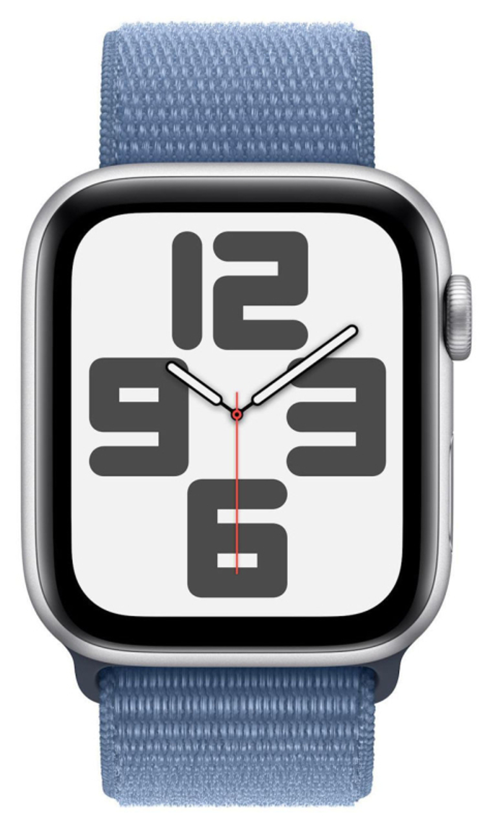 Apple Watch SE 2023, 44 мм, корпус из алюминия серебристого цвета, спортивный браслет цвета «ледяной синий»