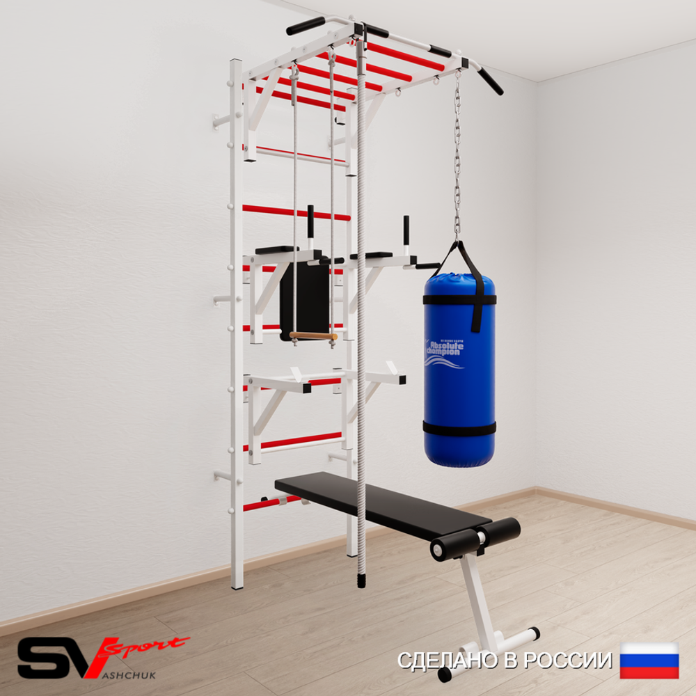 Шведская стенка Sv Sport 5662 (Турник рукоход/Брусья/Стойка/Скамья/Канат/Трапеция/Цепь/Мешок 22кг)