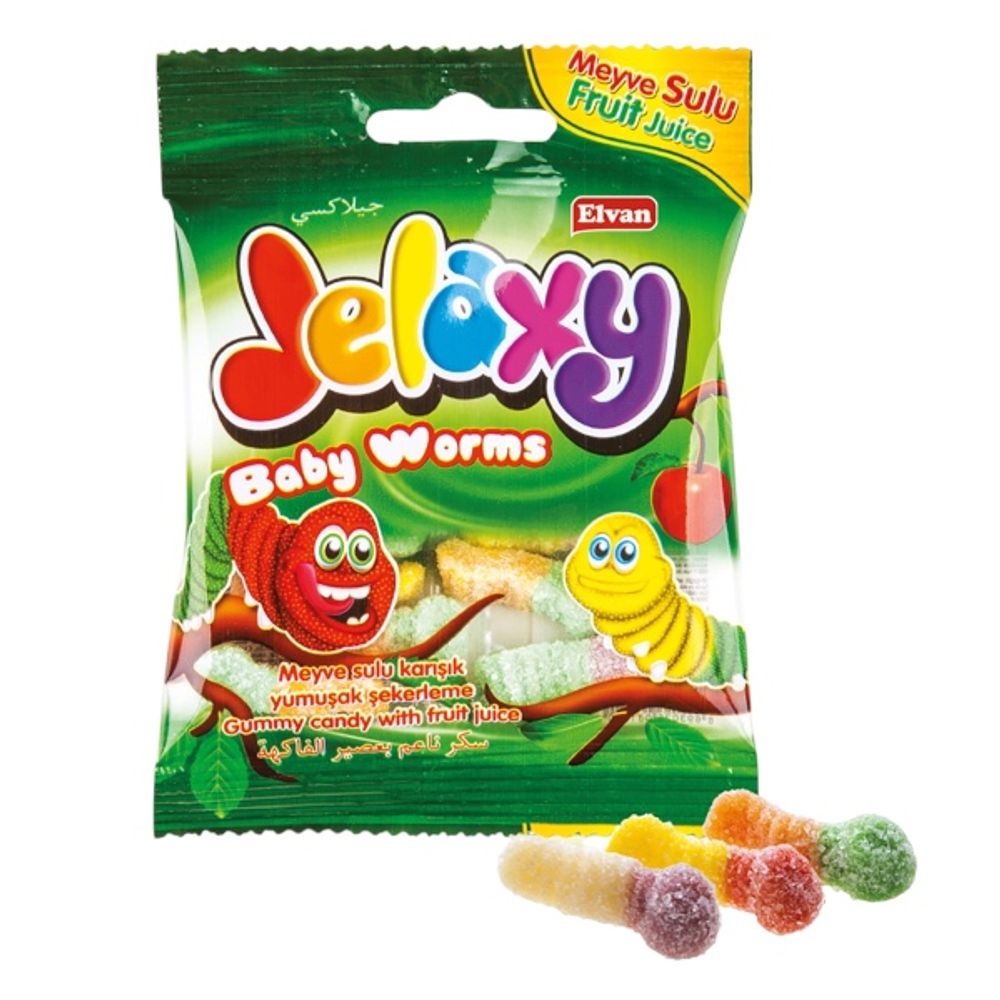 Jelaxy Baby Worms Жевательный мармелад с фруктовым соком Червячки 80г