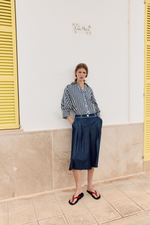 РУБАШКА В ПОЛОСКУ ИЗ СМЕСОВОГО ЛЬНА С ОБЪЕМНЫМИ РУКАВАМИ — ZARA