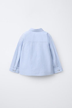 ZARA БАЗОВАЯ РУБАШКА ИЗ ЖАТОЙ ТКАНИ, СИНИЙ