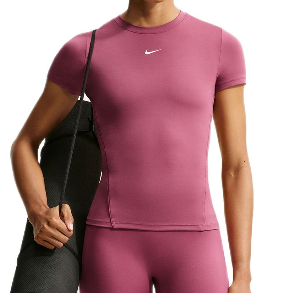 Женская теннисная футболка Nike One Fitted Short Sleeve - pink smoke/white